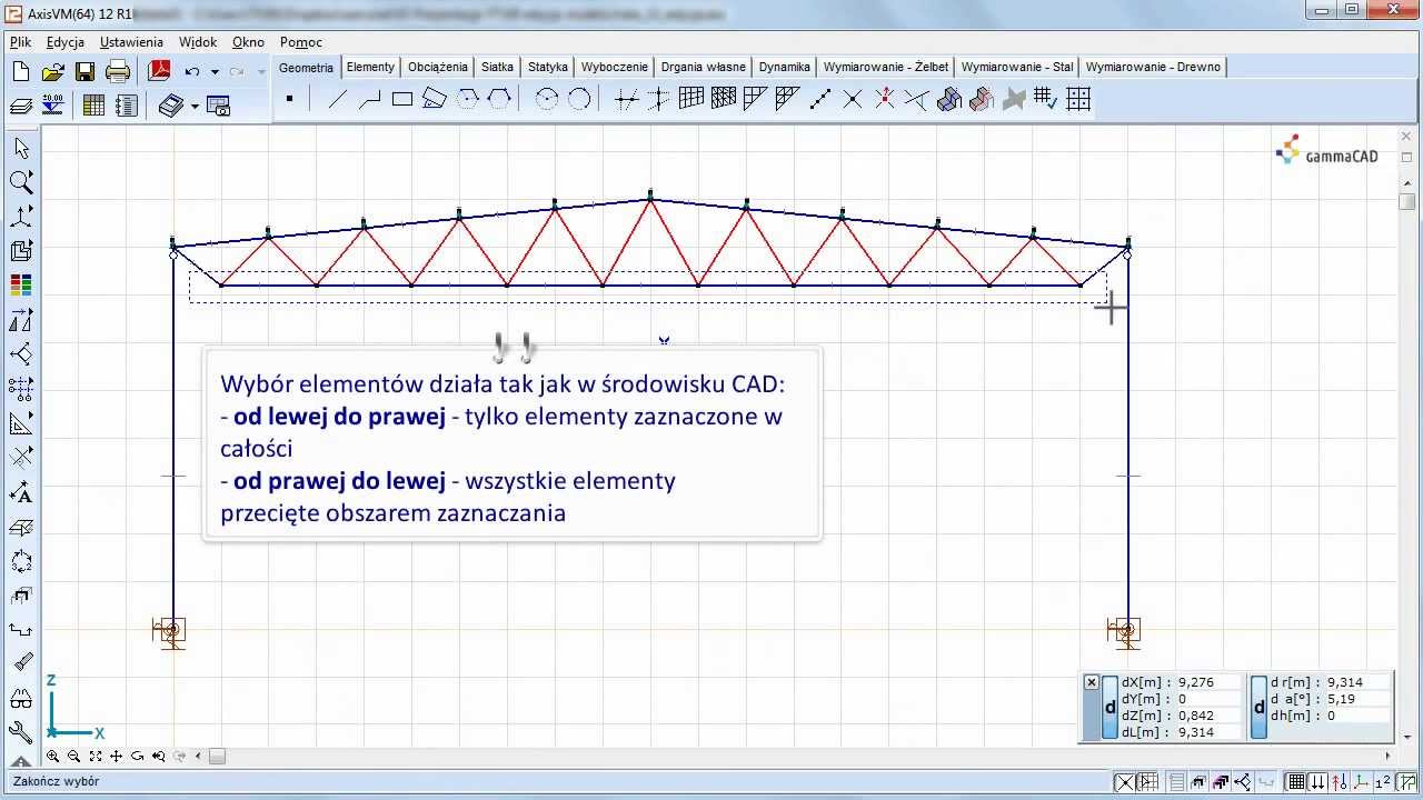 AxisVM - Edycja geometrii modelu płyty i konstrukcji prętowej