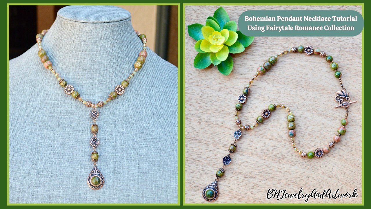 Bohemian Pendant Necklace Tutorial Using Fairytale Romance Bargain Bead Box #beads #jewelrytutorial