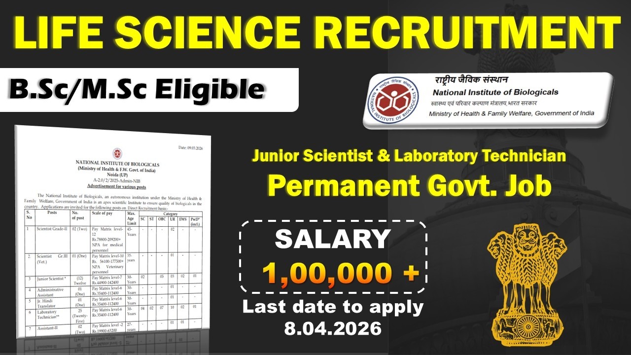 Sarkari Naukri 2026 | NIB Recruitment 2026 – 44 Posts | Scientist & Lab Technician Vacancy