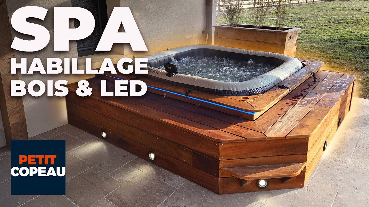Habillage Spa Gonflable en Bois Exotique – Intégration Totale avec Rangement & LED !