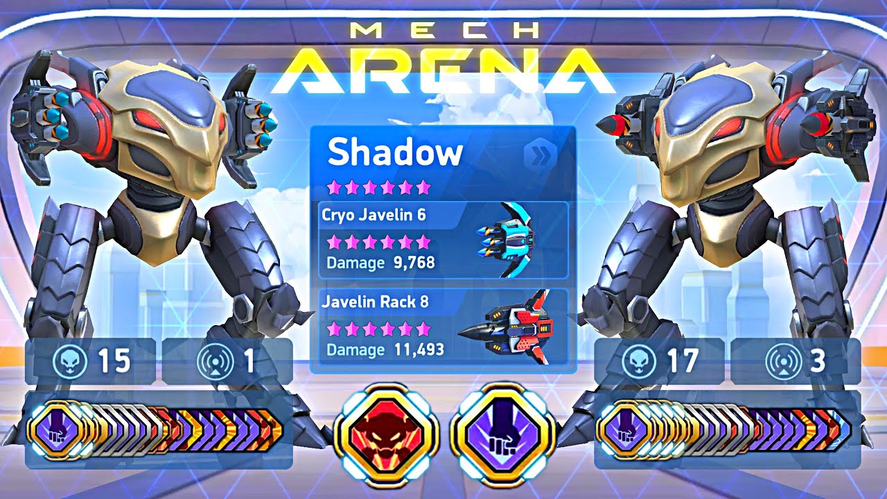 Shadow with Javelin Rack 8 - Cryo Javelin 6 - Mech Arena Robot Showdown