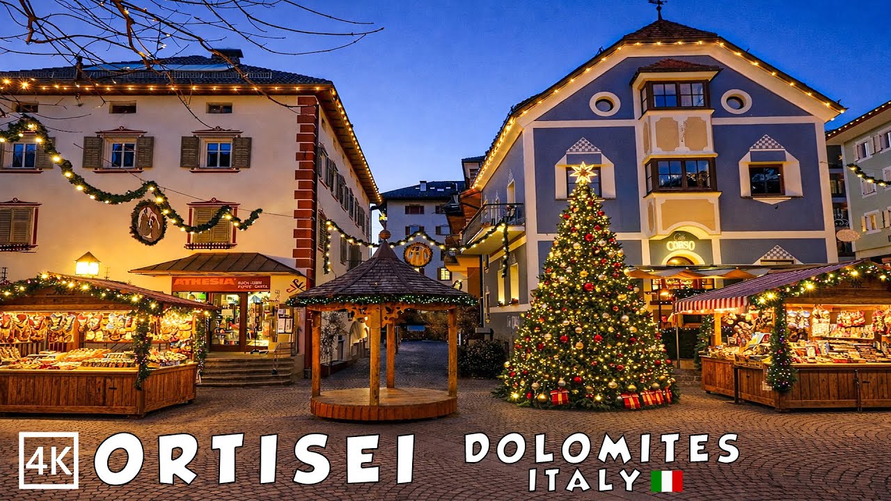 Ortisei Italy 🇮🇹| Dolomites Cosy Christmas Evening Walk 🎄Italy 4K
