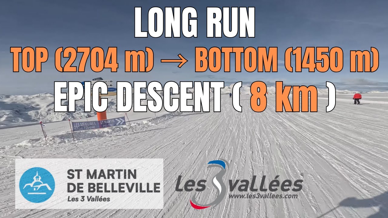 Skiing from top 3 Marches (2704 m) to bottom St. Martin de Belleville (1450 m), Les 3 Vallées, GoPro