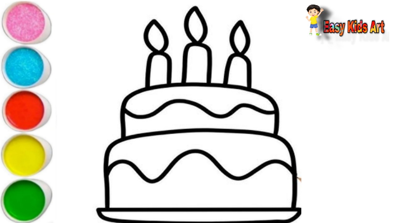 🎂 Простой рисунок и раскраска праздничного торта для детей | Пошаговый урок