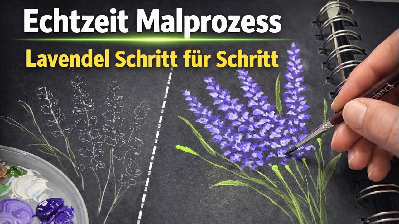 Lavendel malen in Echtzeit 🌿 Schritt für Schritt auf schwarzem Papier