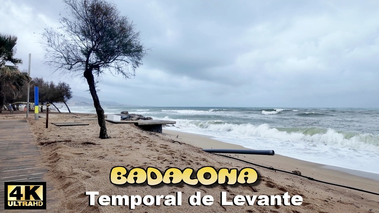 Alerta por Lluvias, Nieve y Viento ⛈️Temporal de Levante en Badalona 2025 Barcelona [4K, 60ftps]