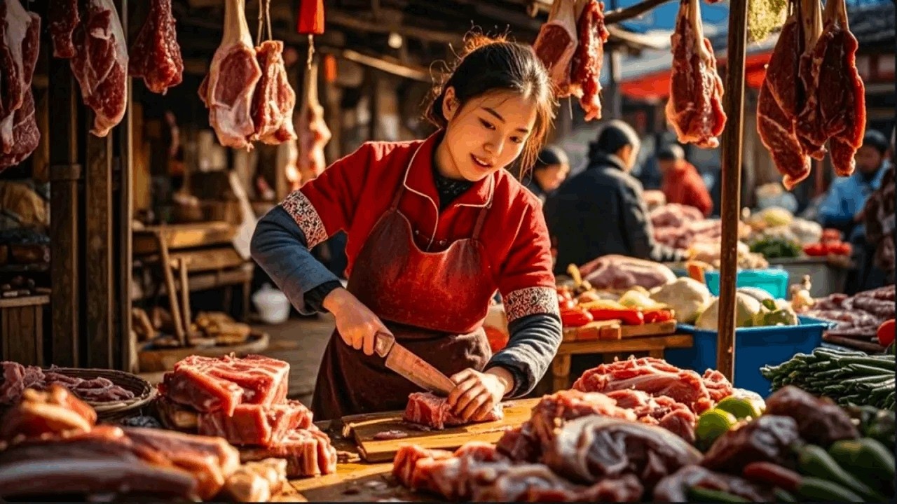 Cutting up 450 catties of pork, the process is so satisfying.