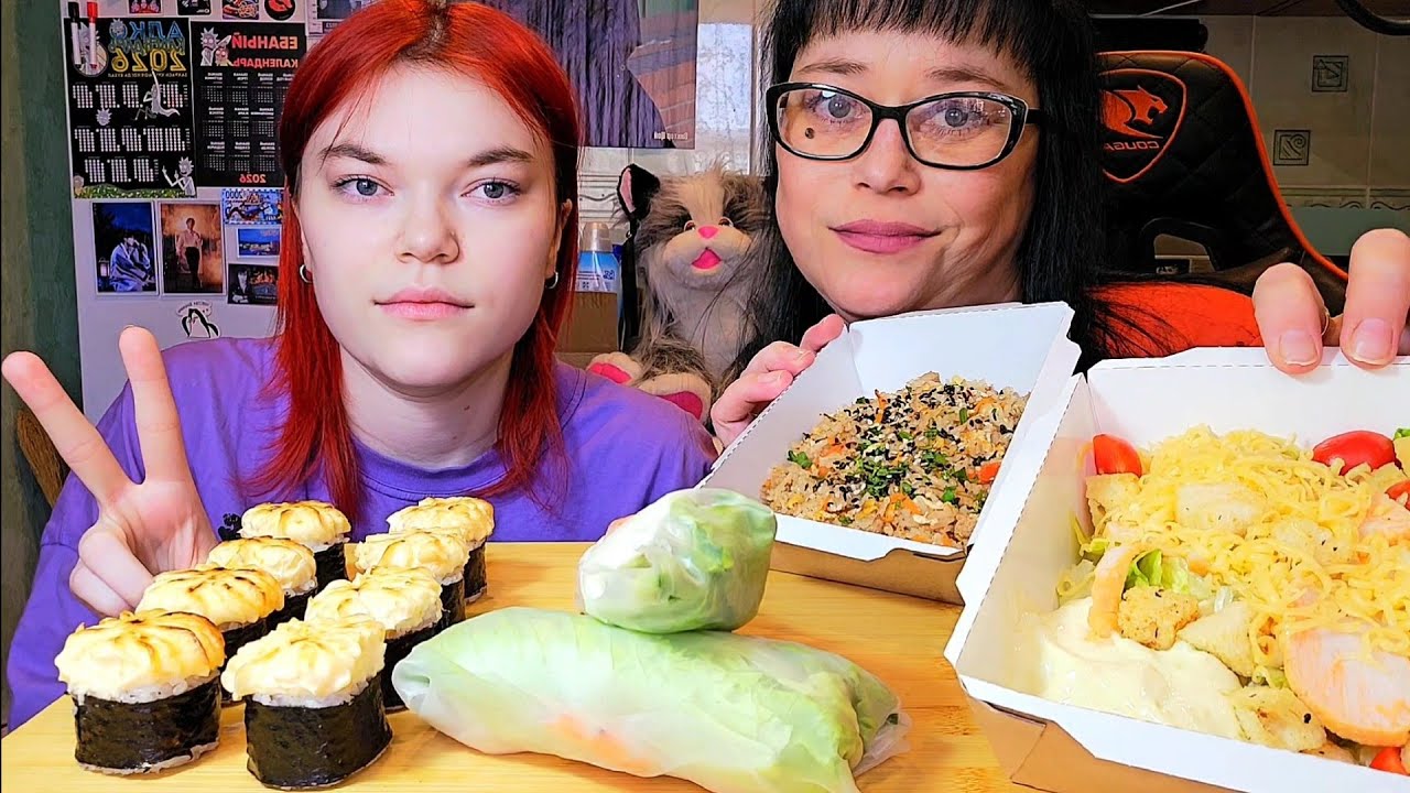 Мукбанг | Роллы Запечённые, Плов,Салат Цезарь, Спринг роллы | Обжор Асмр 