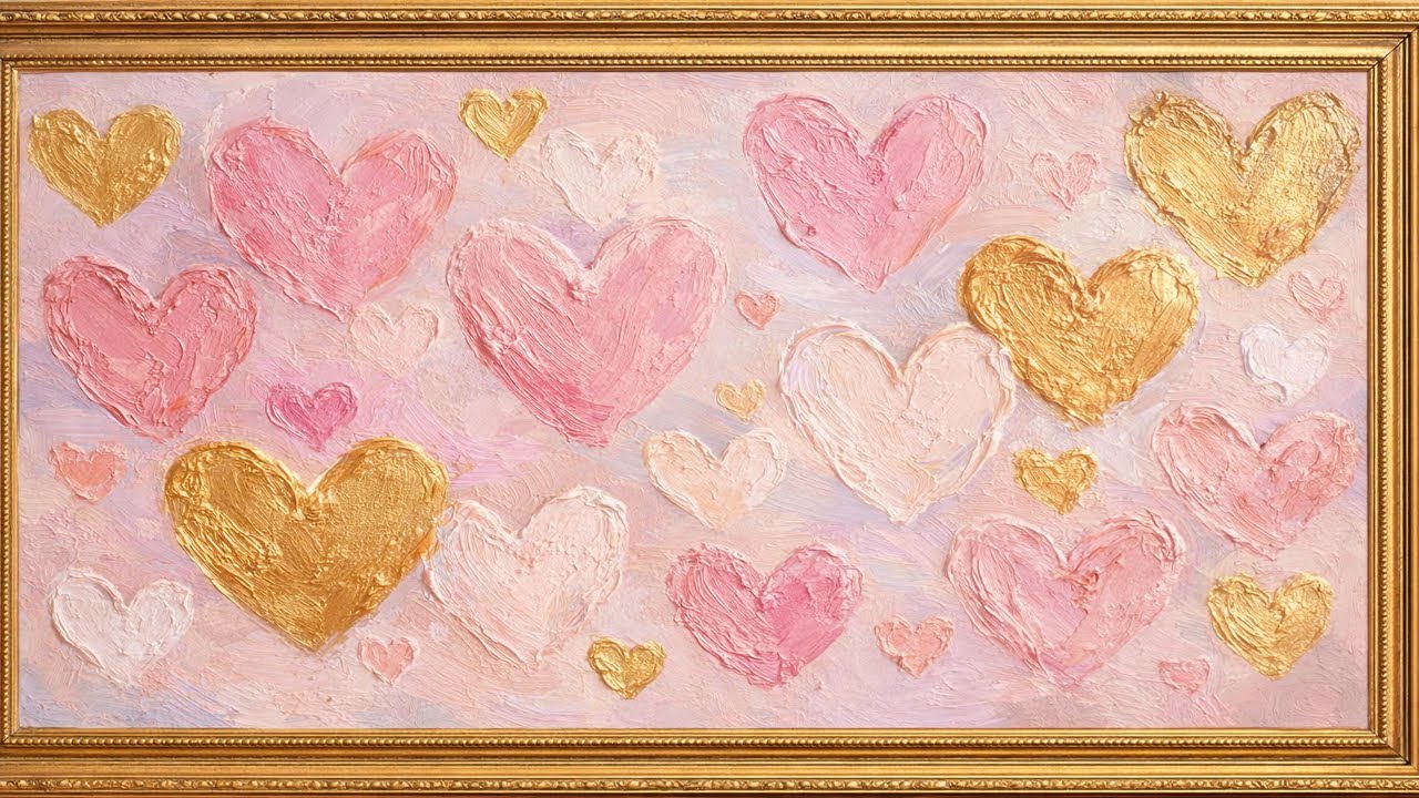 Vintage Valentine Hearts in Gold  | 4K Art Screensaver with Ambient Music for Study & Relaxation