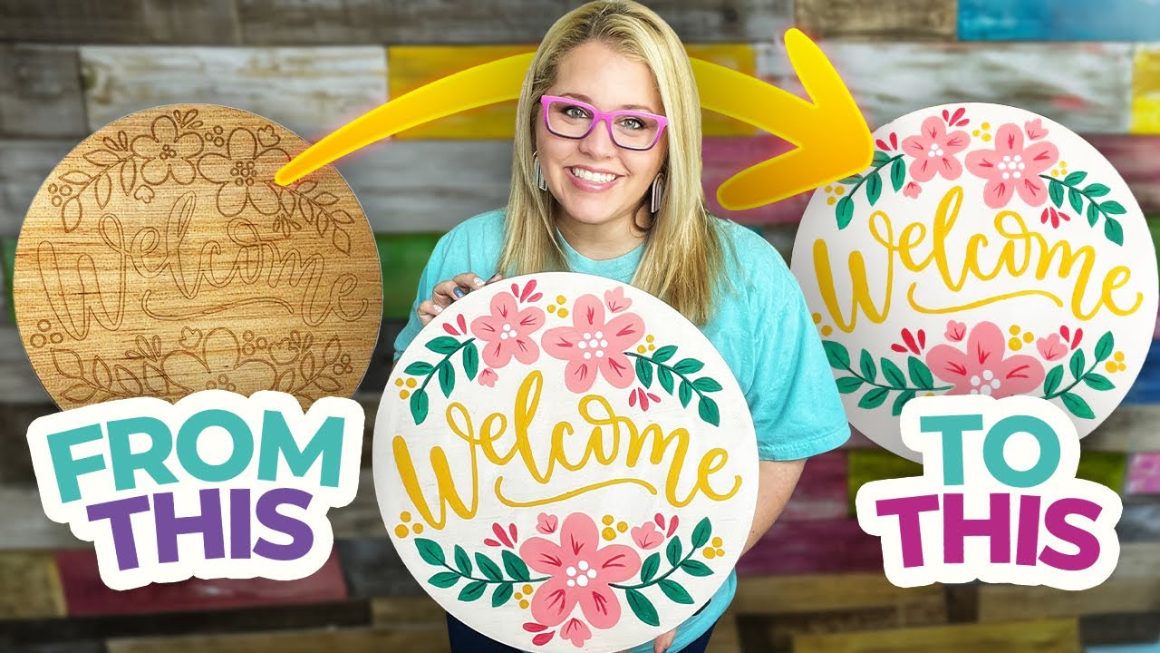 Let's Paint This Pretty Floral 'Welcome' Door Hanger! | Paint With Me!