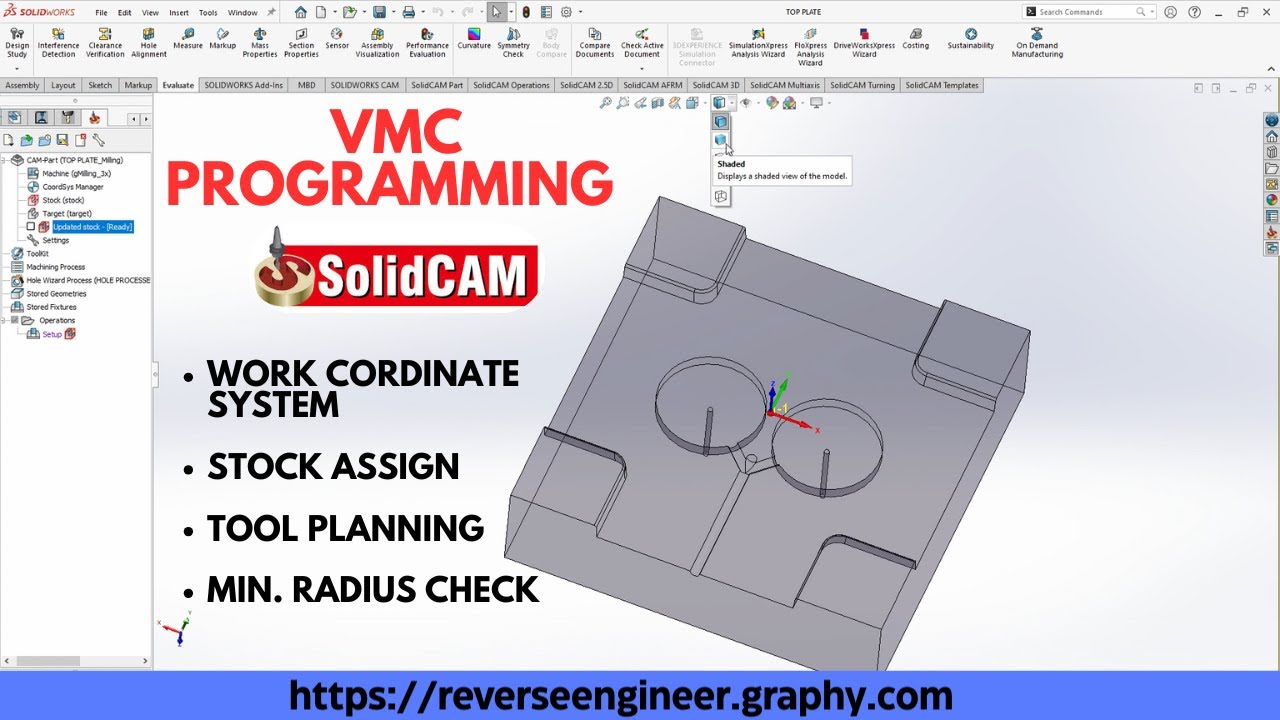 HINDI | 300. WCS | Stock Assign | Tool Planning | Minimum Radius - SolidCam Programming Course