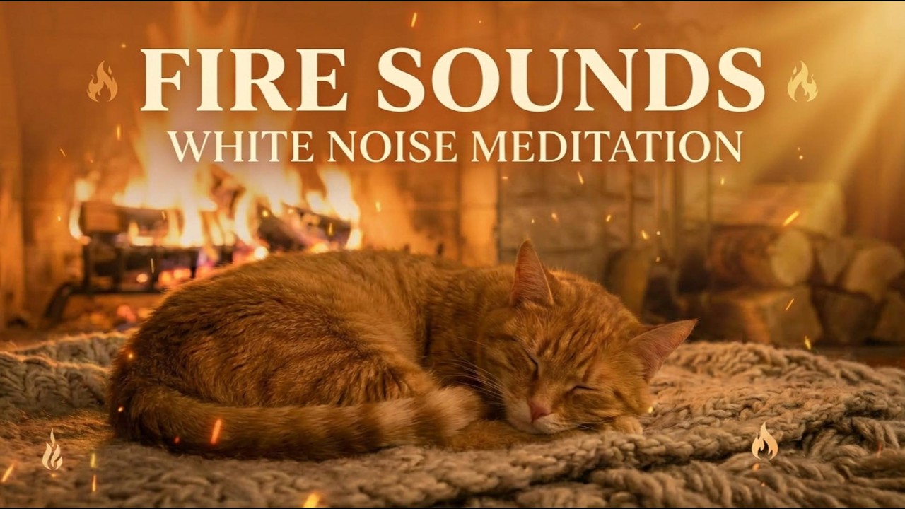 SLEEP WITH A CAT BY THE FIRE 🔥 3 HOURS Fireplace Sounds & Purring