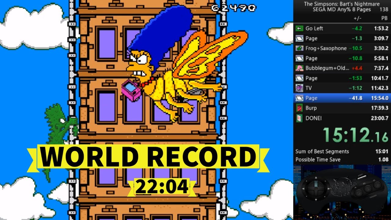 *WR* The Simpsons: Bart's Nightmare SPEEDRUN (Genesis) - 22:04