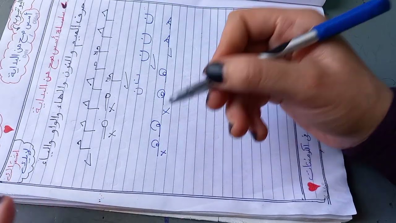 تعليم كتابة الحروف من الميم إلى الياء بالإتجاهات الصحيحة 