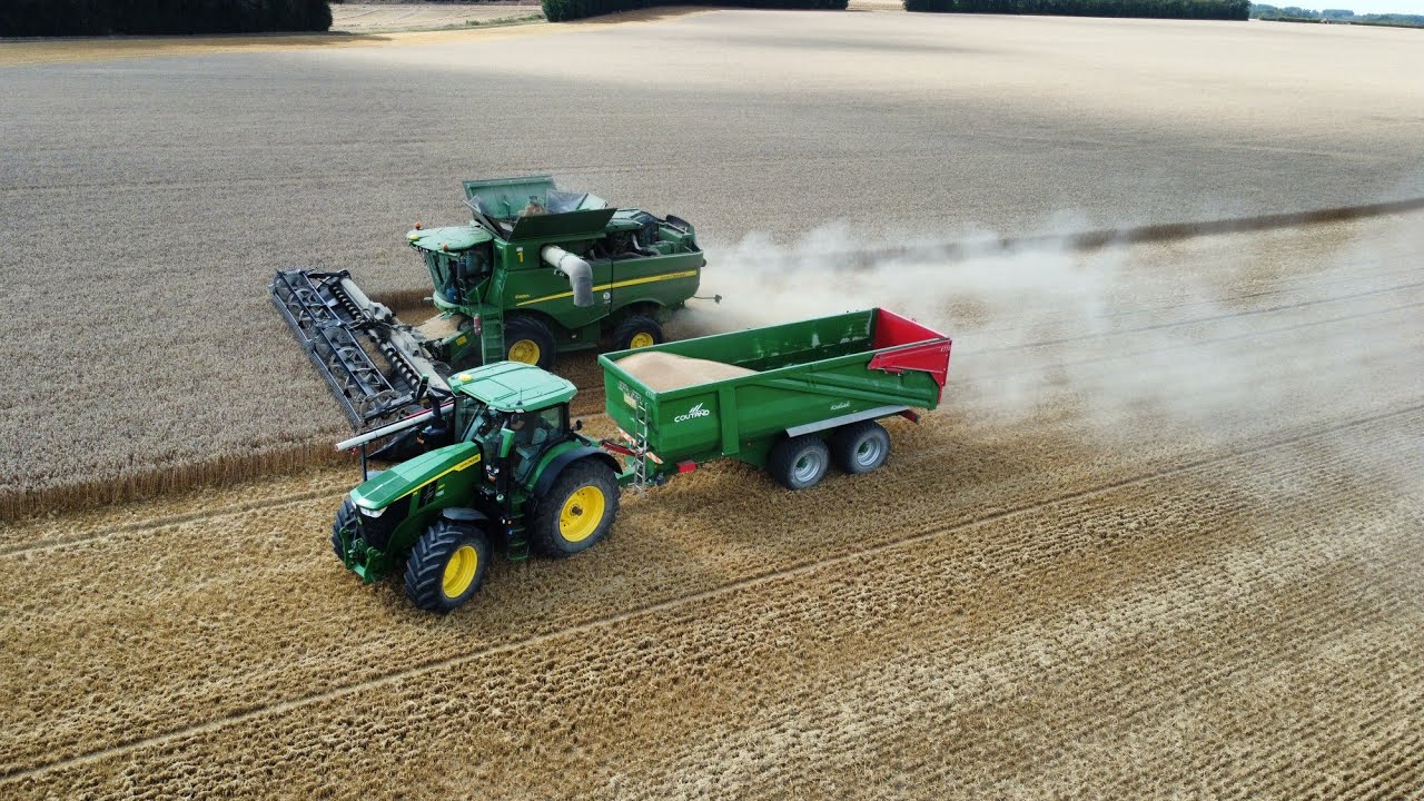 XL moisson 2023 : John Deere s680i avec coupe MacDon flex draper FD 235 | John Deere 7r