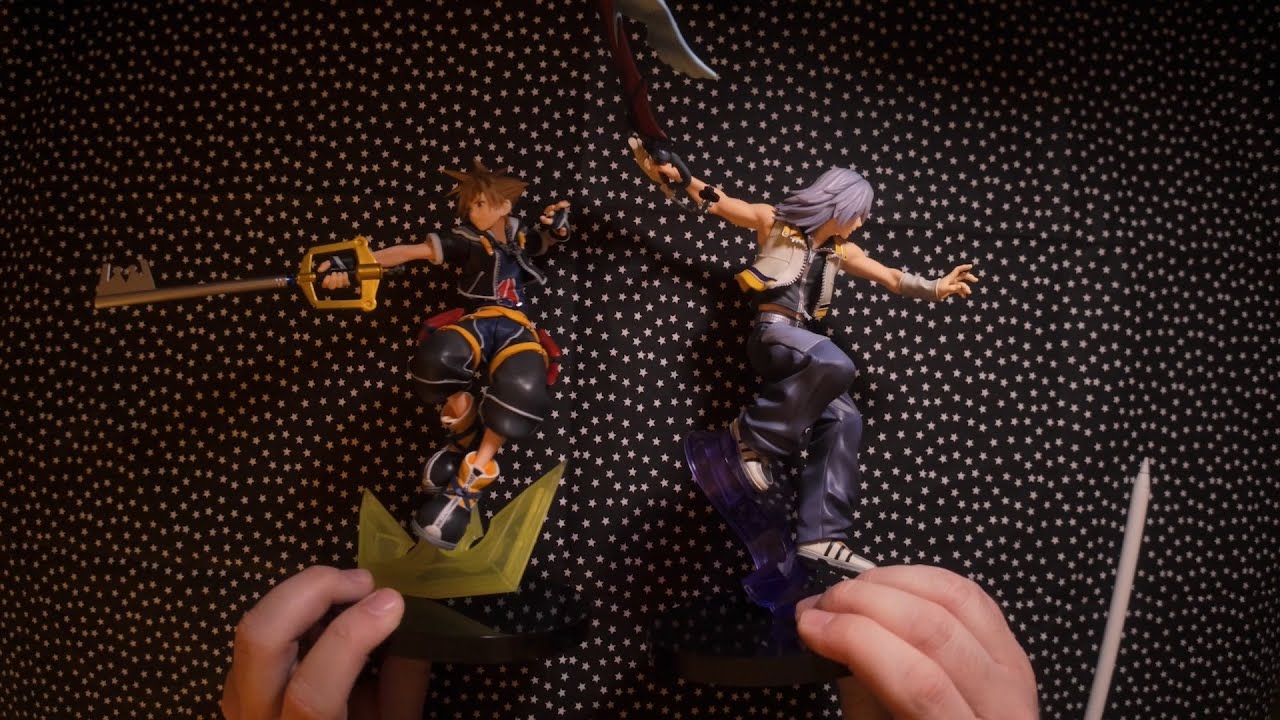ASMR whispered kingdom hearts sora + riku form-ism figure unboxing, plastic sounds 🔑✨💜