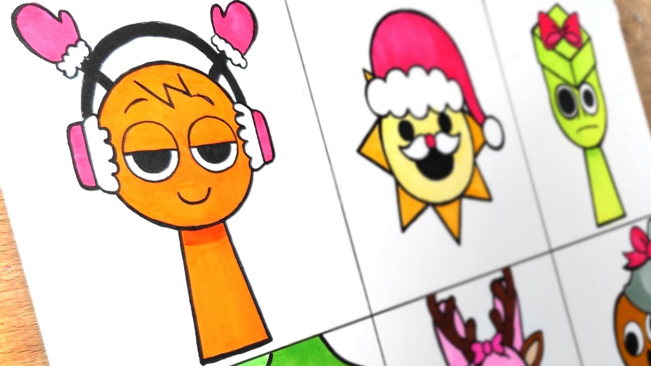 Drawing Sprunki Christmas: Santa Incredibox Sprunki - Oren, Mr. Sun, OWAKCX, Mr. Tree, Pinki, Brud