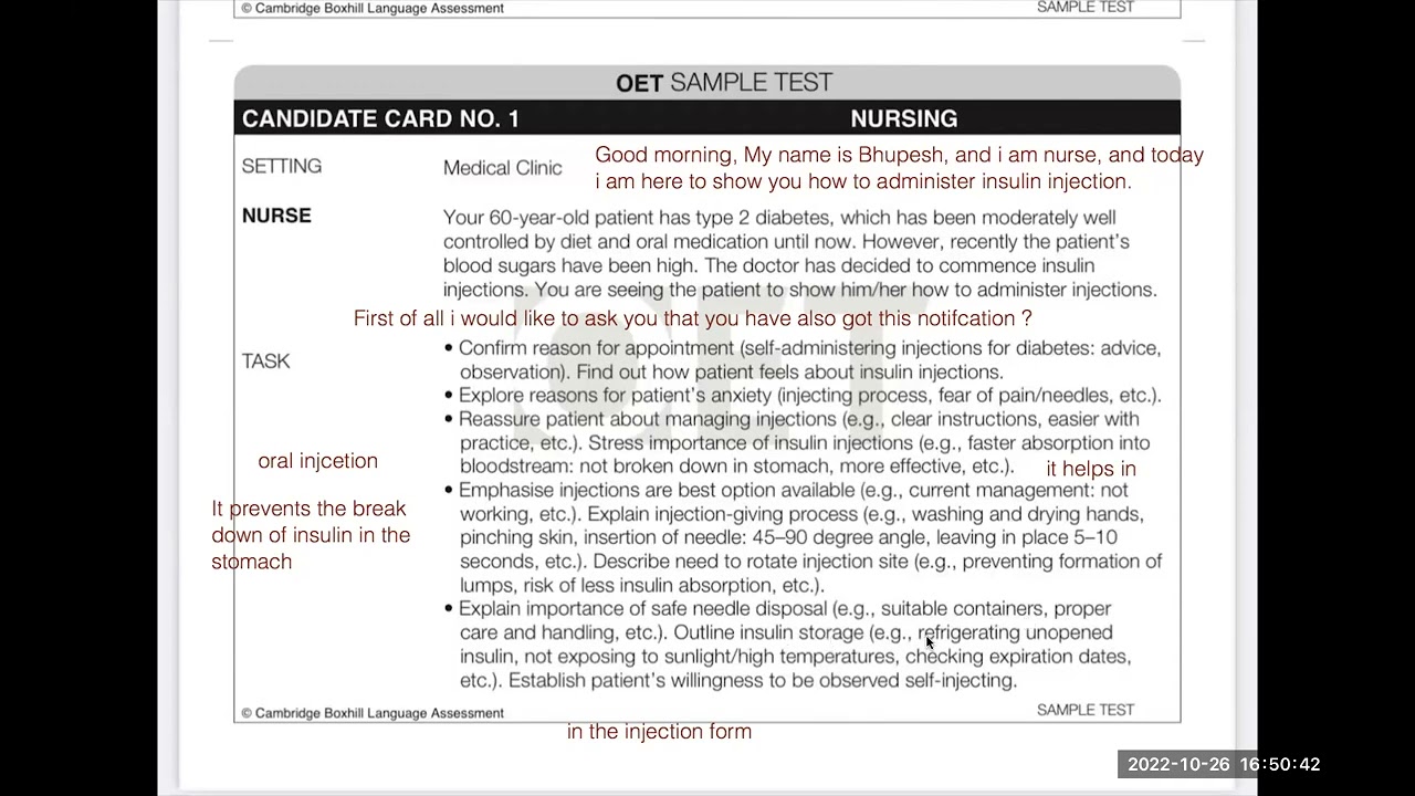 Oet speaking regarding insulin injections | home visit speaking