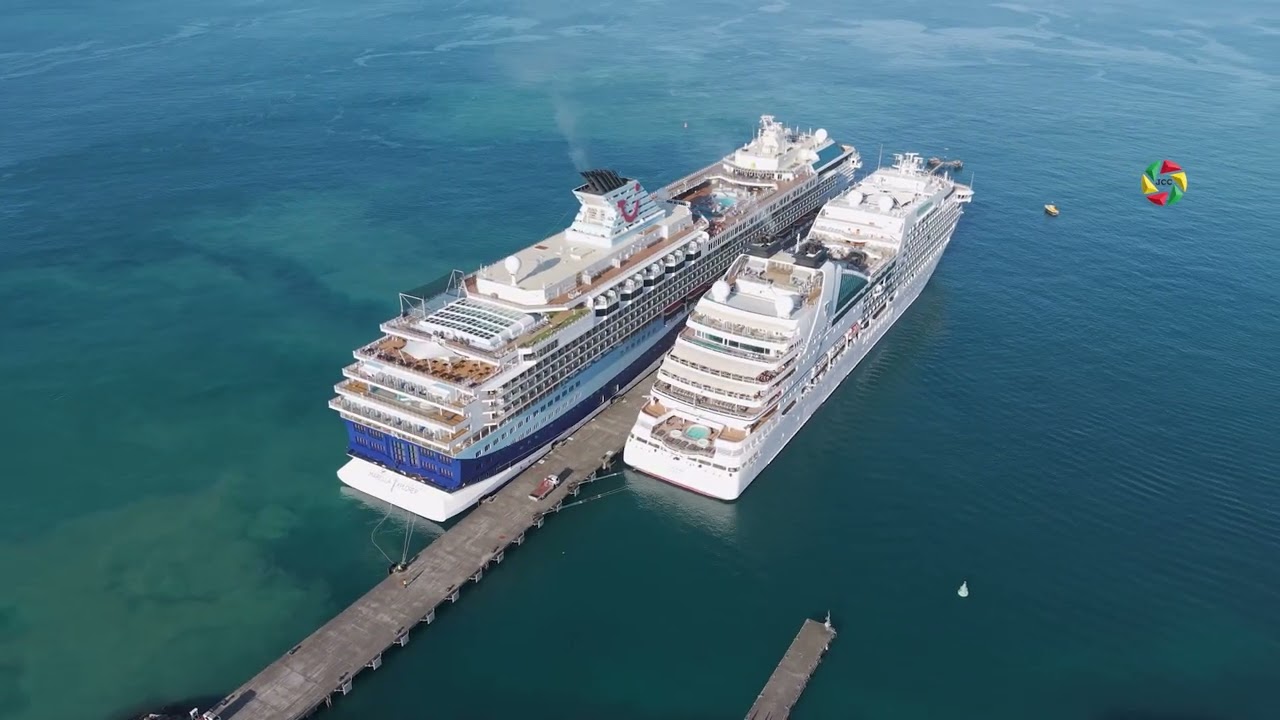 Berthing 3 Ships Seabourn Ovation, Marella Explorer & Hoegh Caribia in Grenada Jan 1st 2026