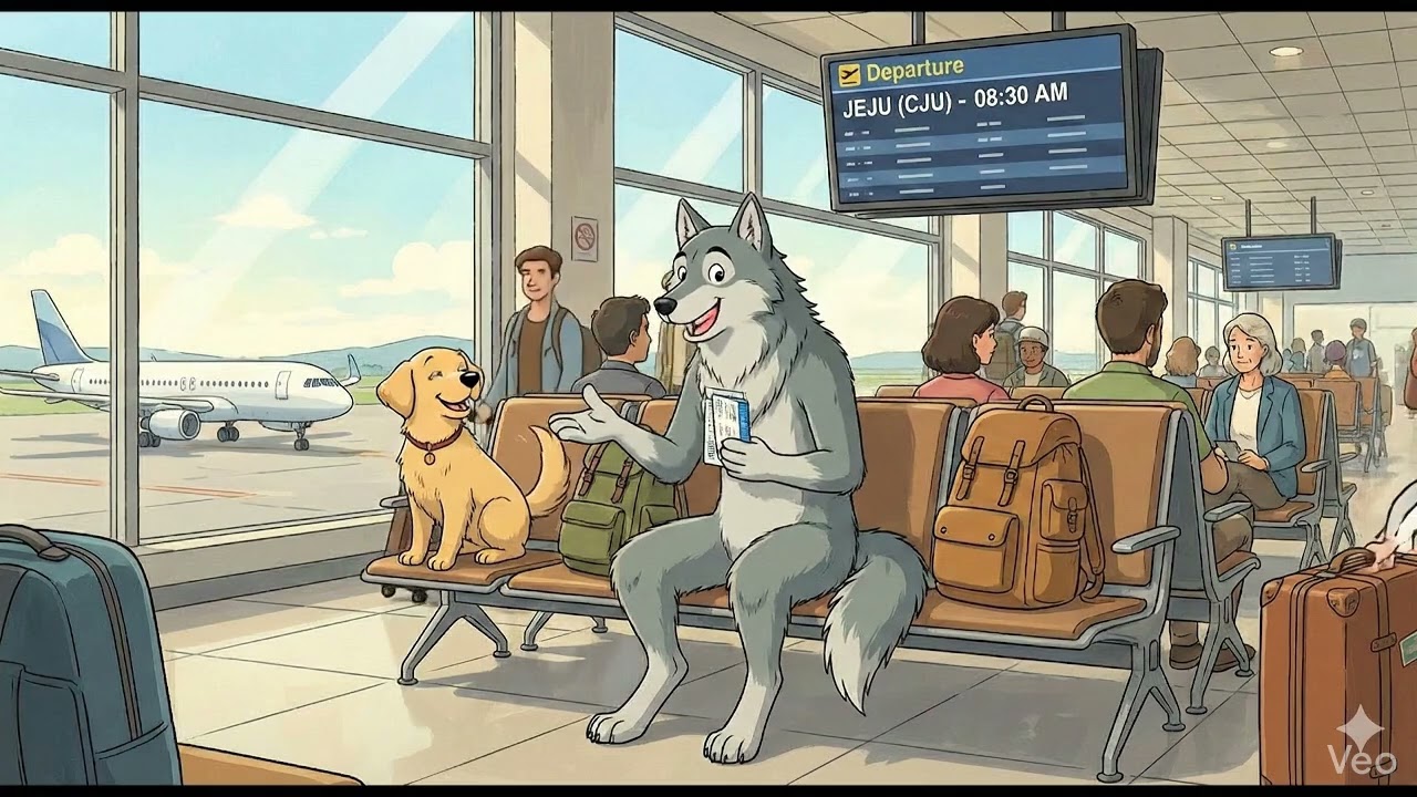 늑대와 강아지의 우당탕탕 제주도 여행기! ✈️🐺🐶 (AI 애니메이션)