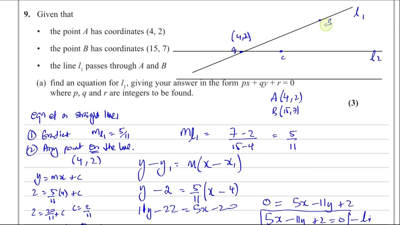 WMA11/01, (Edexcel), IAL, P1, June 2024, Q9 Straight Line Graphs