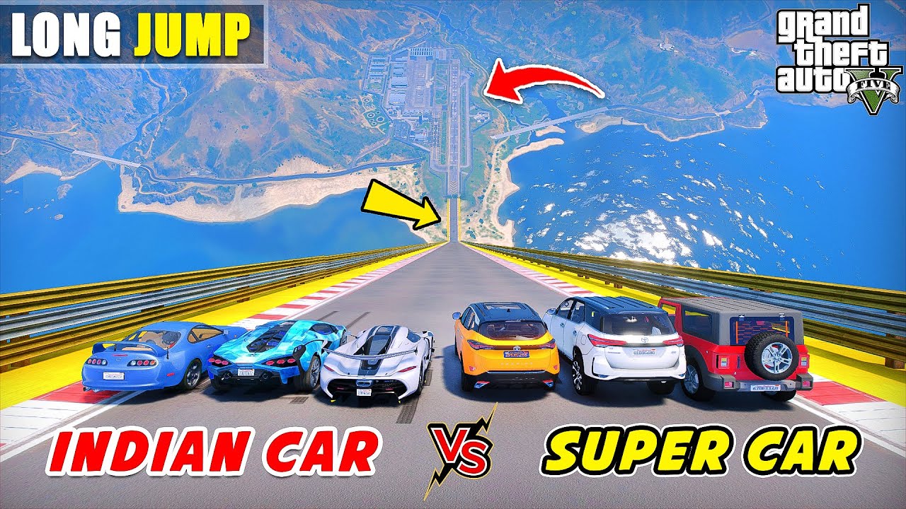 GTA 5 INDIAN CARS VS SUPER CARS LONG JUMPING CHALLENGE | Gta 5 Gameplay