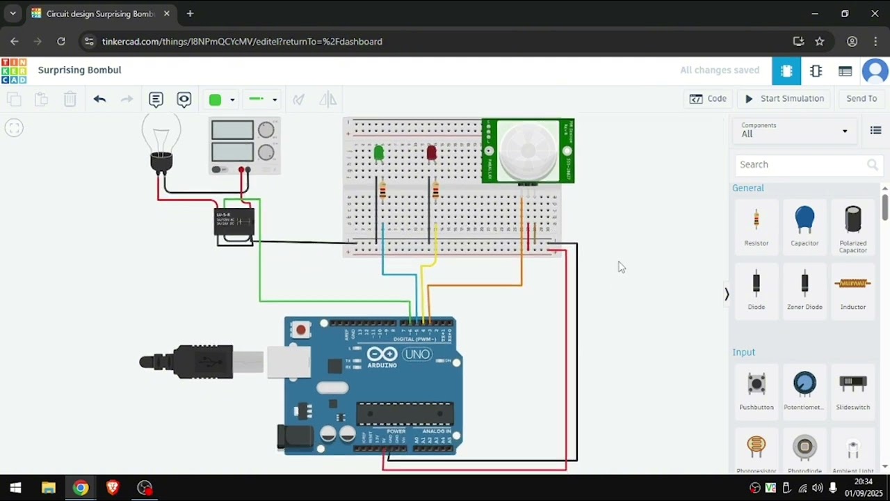 Tutorial Membuat Lampu Otomatis Dengan Sensor Gerak PIR  di Tinkercad | BY : Ilham Nurdiansyah