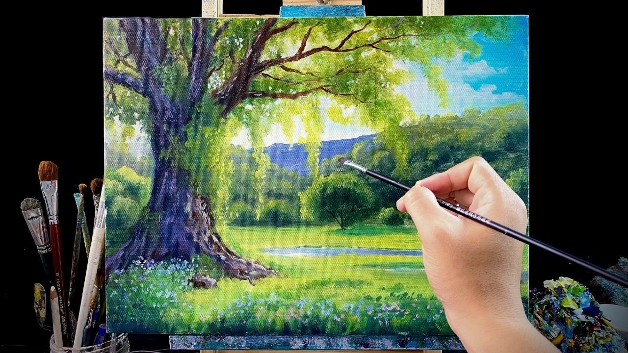 🌳 How to Paint Sunlight Through the Trees | Relaxing Acrylic Painting for Beginners