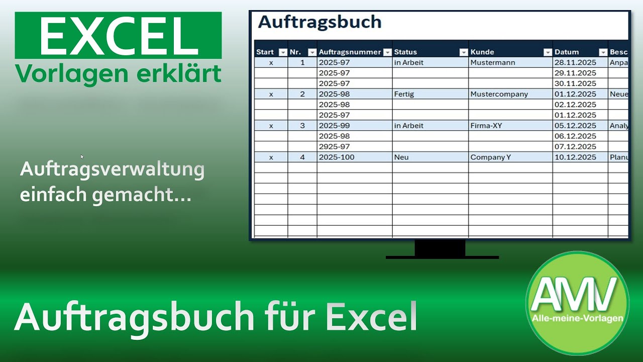Auftragsbuch f&uuml;r Excel &ndash; Auftr&auml;ge einfach & &uuml;bersichtlich verwalten