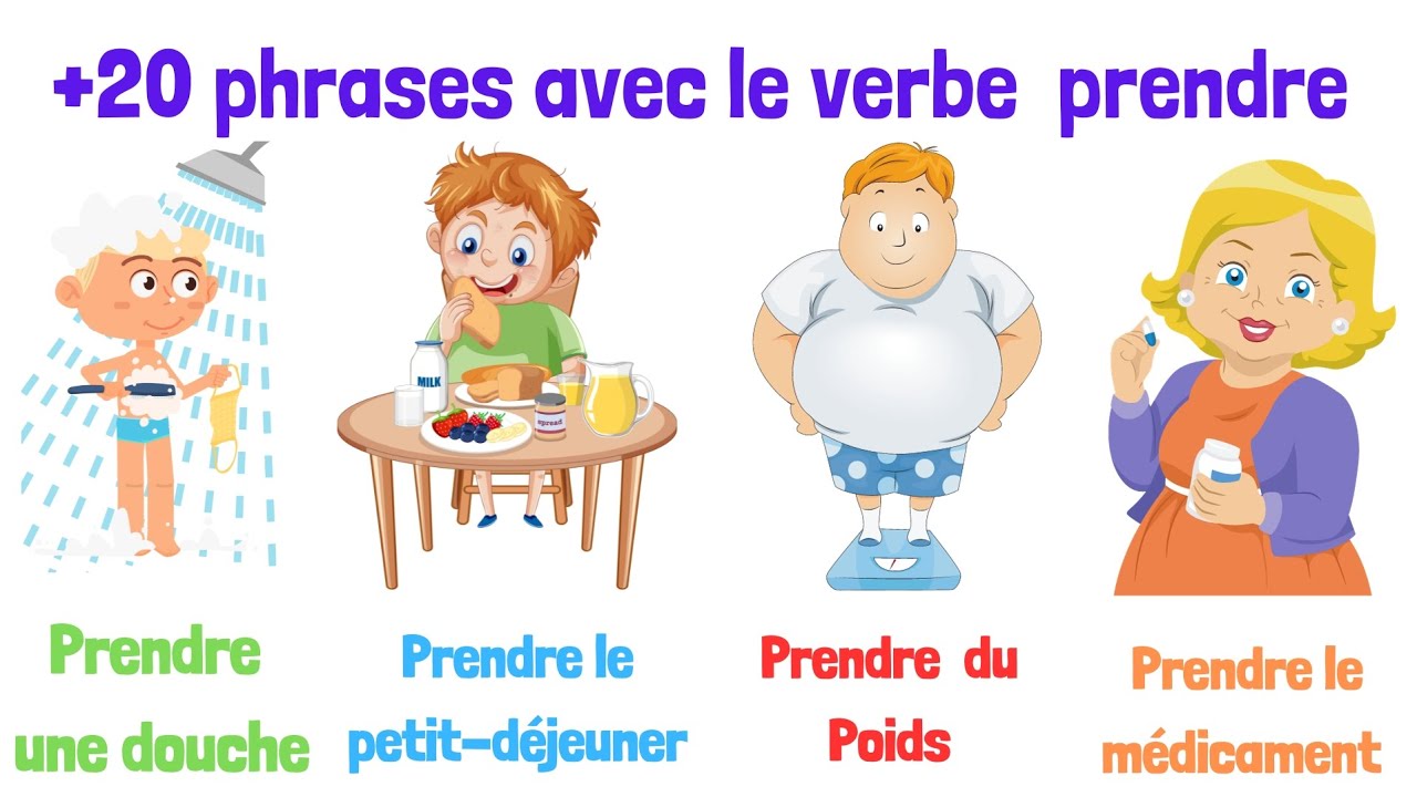 Apprendre plus de 20 phrases avec le verbe prendre. Apprendre à s'exprimer en français facilement.