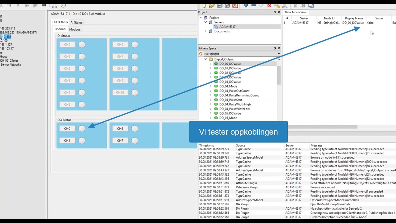 ADAM 63xx OPC UA data gjennom UaExpert utility