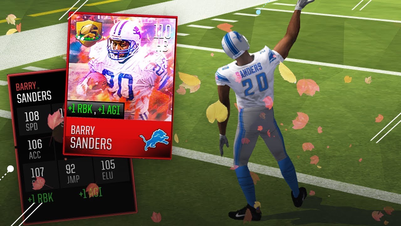 110 OVERALL BARRY SANDERS GAMEPLAY! Madden Mobile Thanksgiving