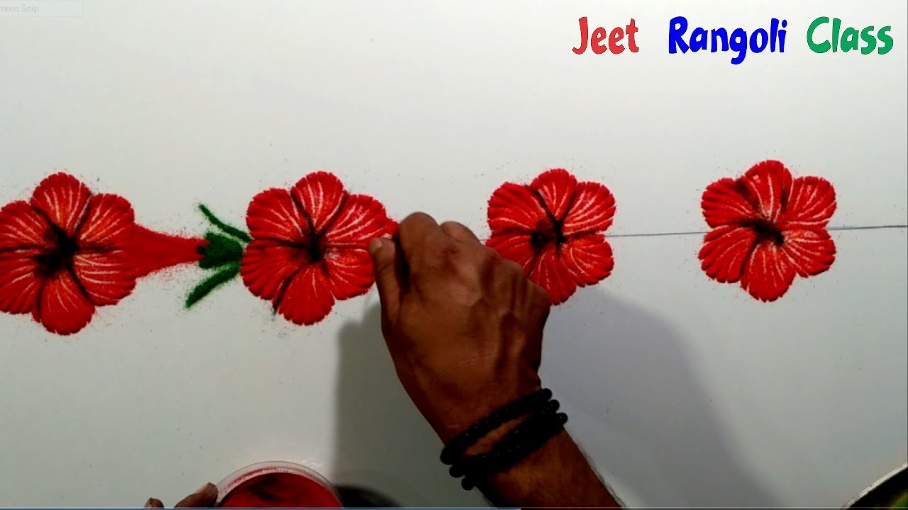Border rangoli of hibiscus flower. Simple and beautiful border rangoli design.