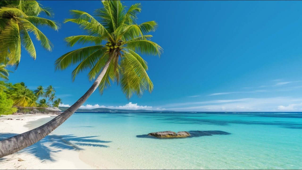Tropical Beach Ambience with Beautiful Ocean | Relaxing Summer Vibe | Lobby Music & Background Video