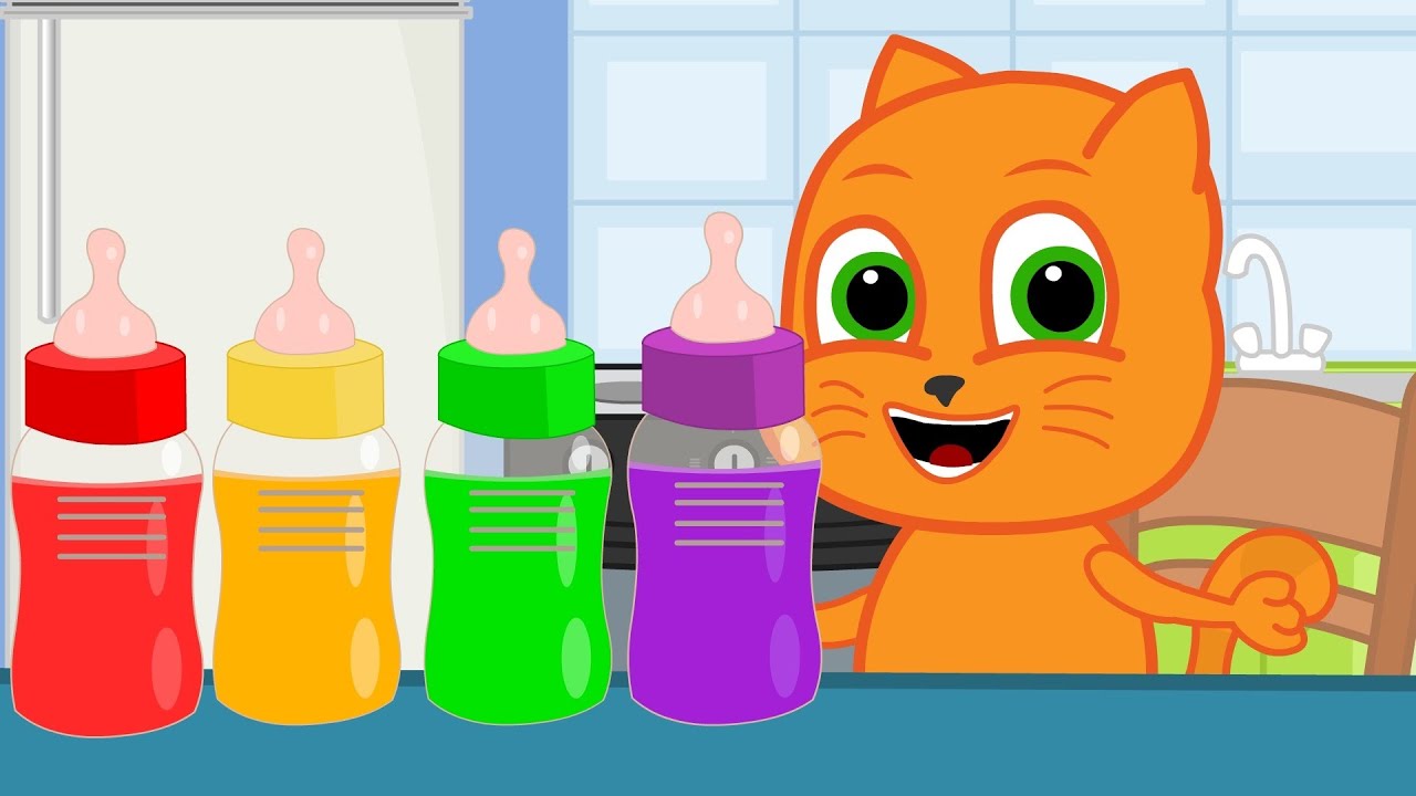 Família de Gatos - Suco de Fruta Em Uma Garrafa Desenho Animado em Português Brasil