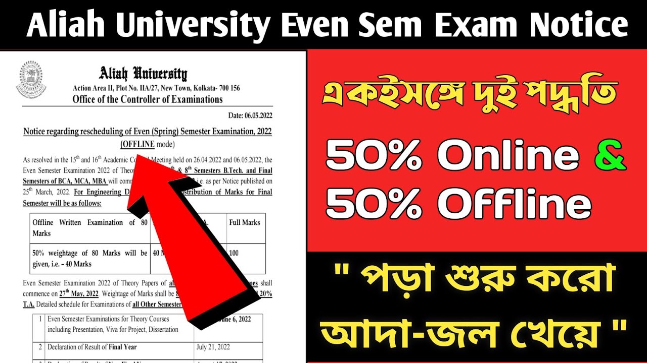 Aliah University Even Semester Exam Offline Mode 2022✅। 50% Online? Big Update 🔥