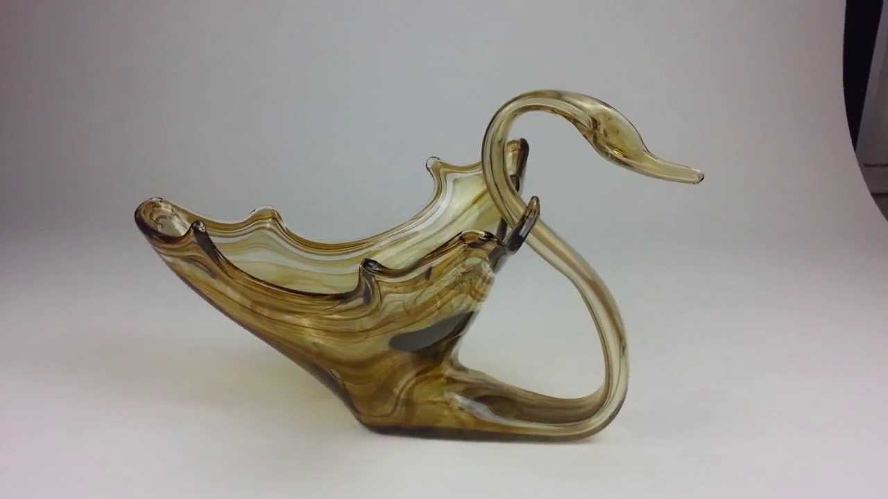 Vintage Art Glass Gold & Clear Swan Shaped Planter