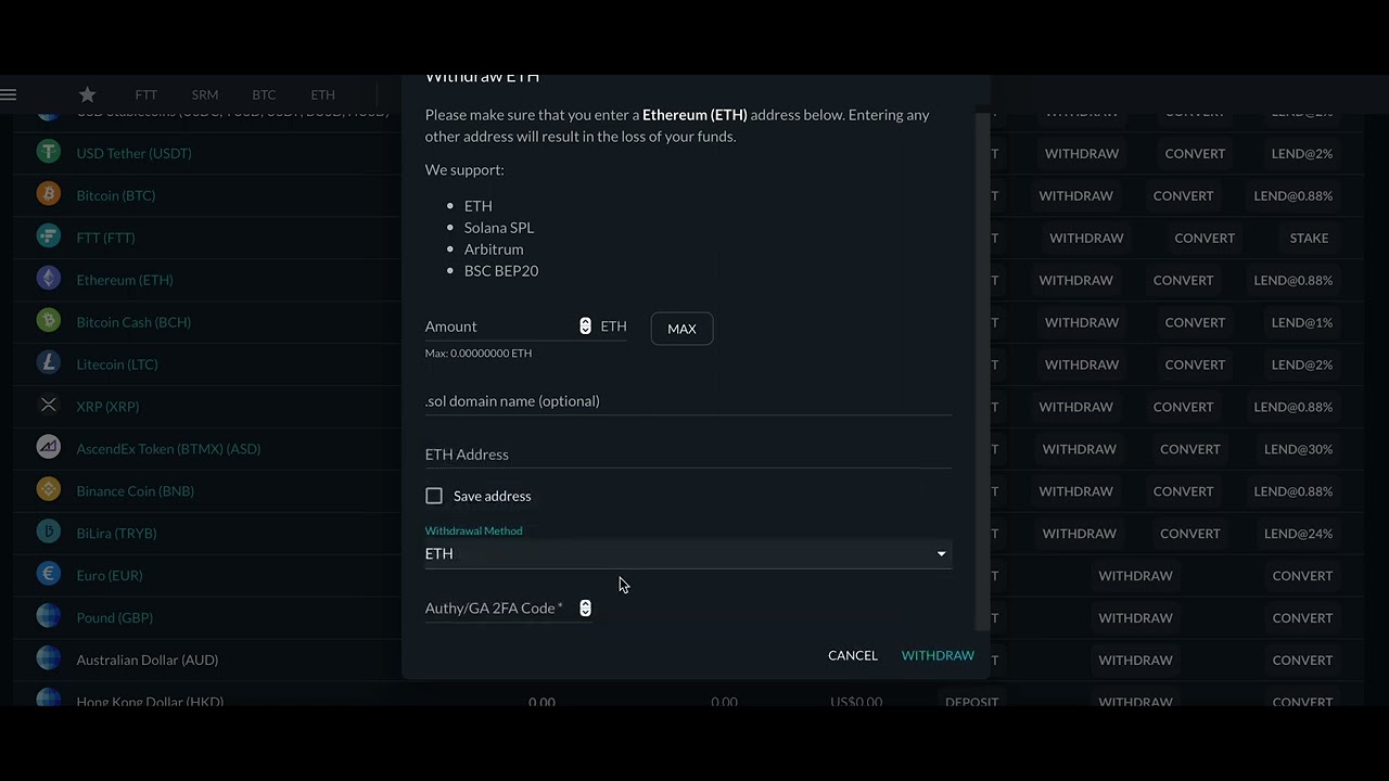 How to Withdraw ETH from FTX to Arbitrum
