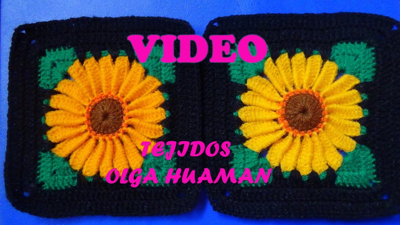 Cuadrado a crochet GIRASOL PEQUEÑO paso a paso para colchas y cojines
