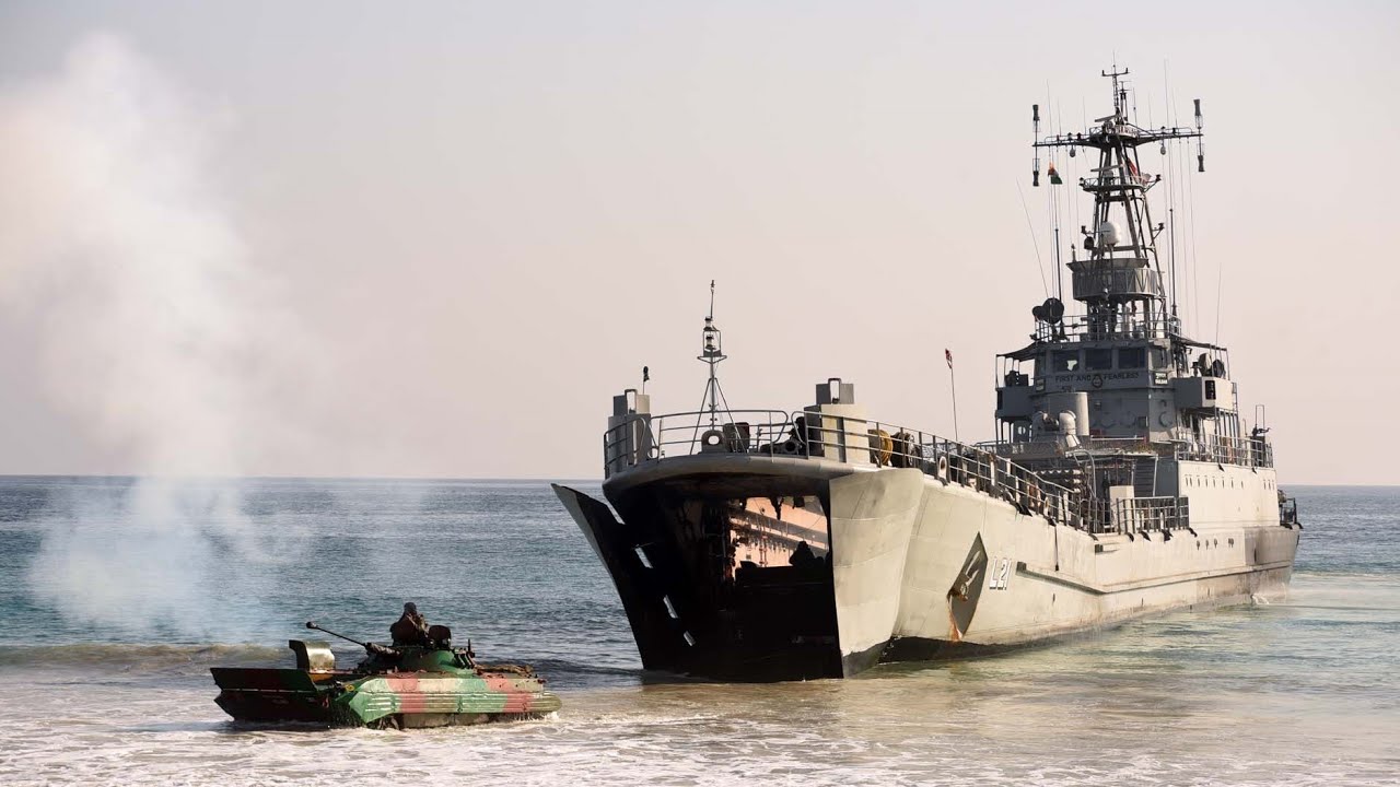 INDIAN ARMY BMP-2 Amphibious Drills with INDIAN NAVY Landing Craft