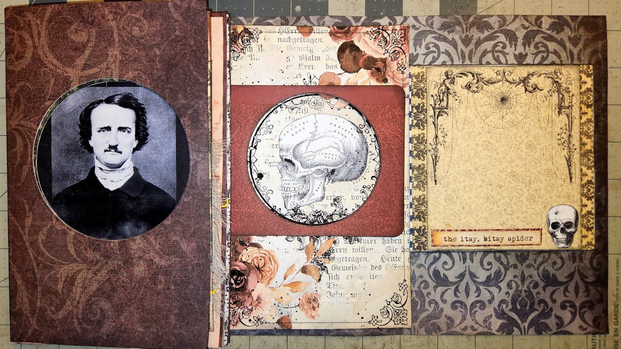 GOTHIC POE Journal Opening Page with Flips and Flaps !! @myporchprints-junkjournals