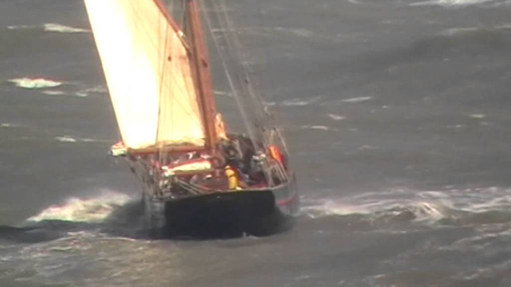 Brixham sailing trawler Leader in heavy seas 18th April 2015
