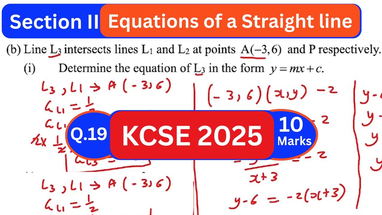KCSE 2025 Mathematics PAPER 1, Ques 19: Equations of a straight line Marking Scheme.