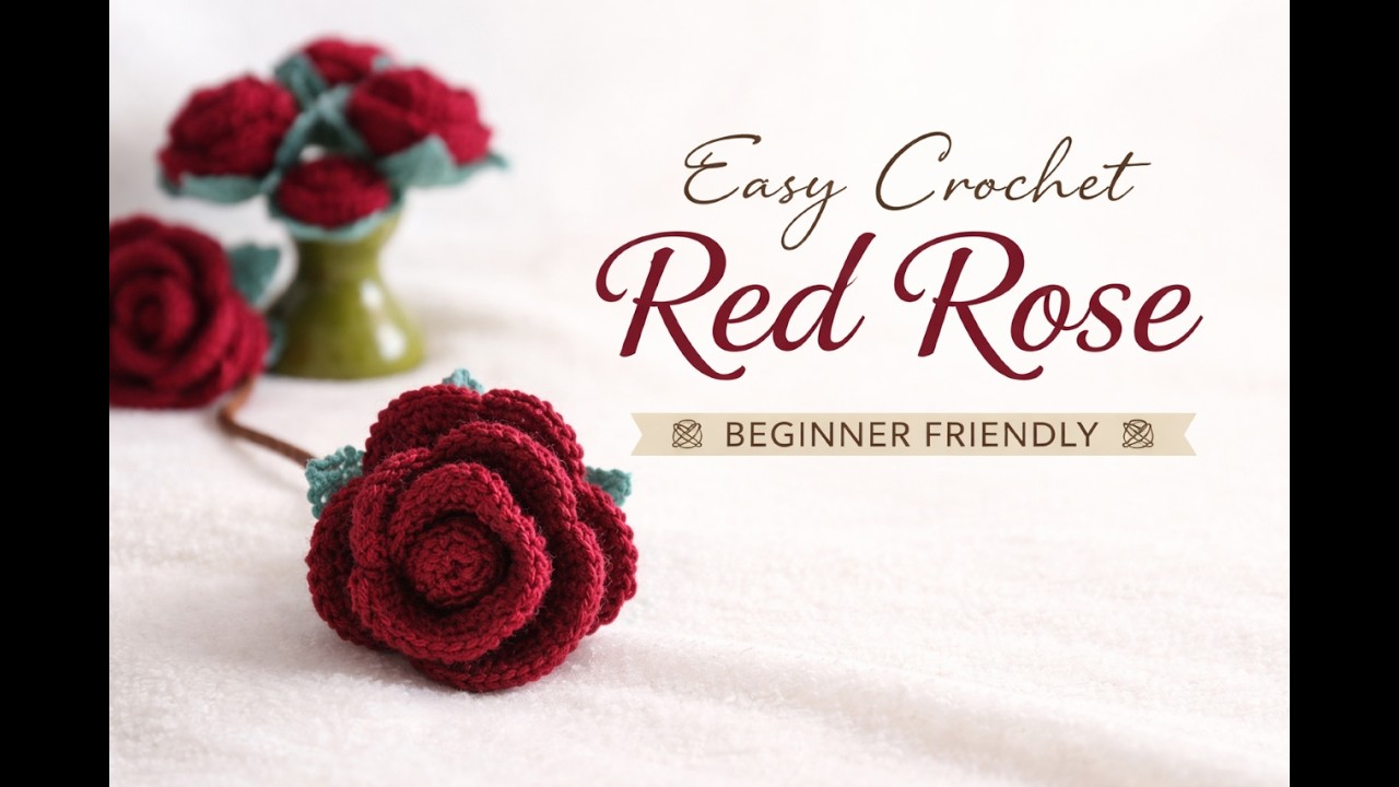 Beautiful Crochet Red Rose | Perfect for Gifts & Bouquets | Full Step‑by‑Step Guide  | For Beginner