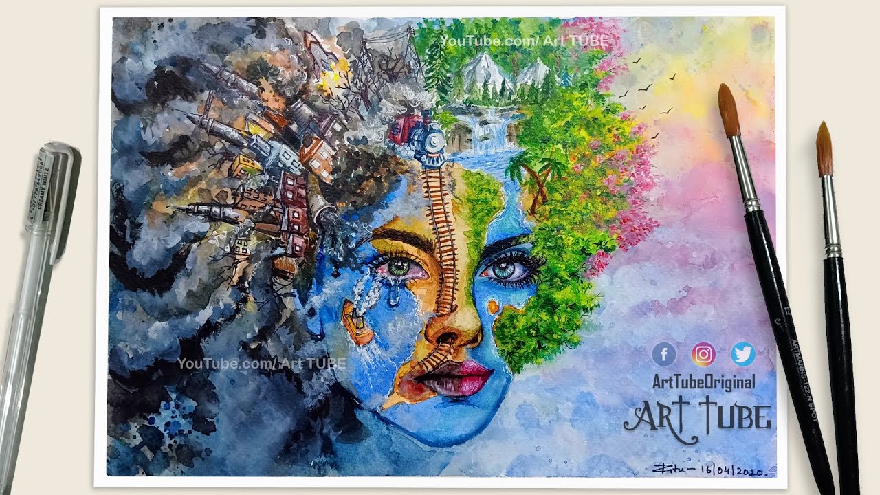 Are We Virus to The Earth? Save Environment Save Earth 🌎 | Mother Earth Painting using Watercolor 🎨