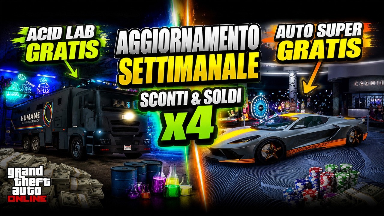 BUSINESS GRATIS & SOLDI x4: AGGIORNAMENTO SETTIMANALE SU GTA ONLINE CON NUOVI SCONTI e BONUS