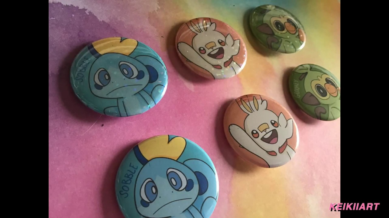 Punching & Pressing HOLOGRAPHIC pinback buttons! | Sobble, Scorbunny, & Grookey | ヽ(•̀ω•́ )ゝ✧