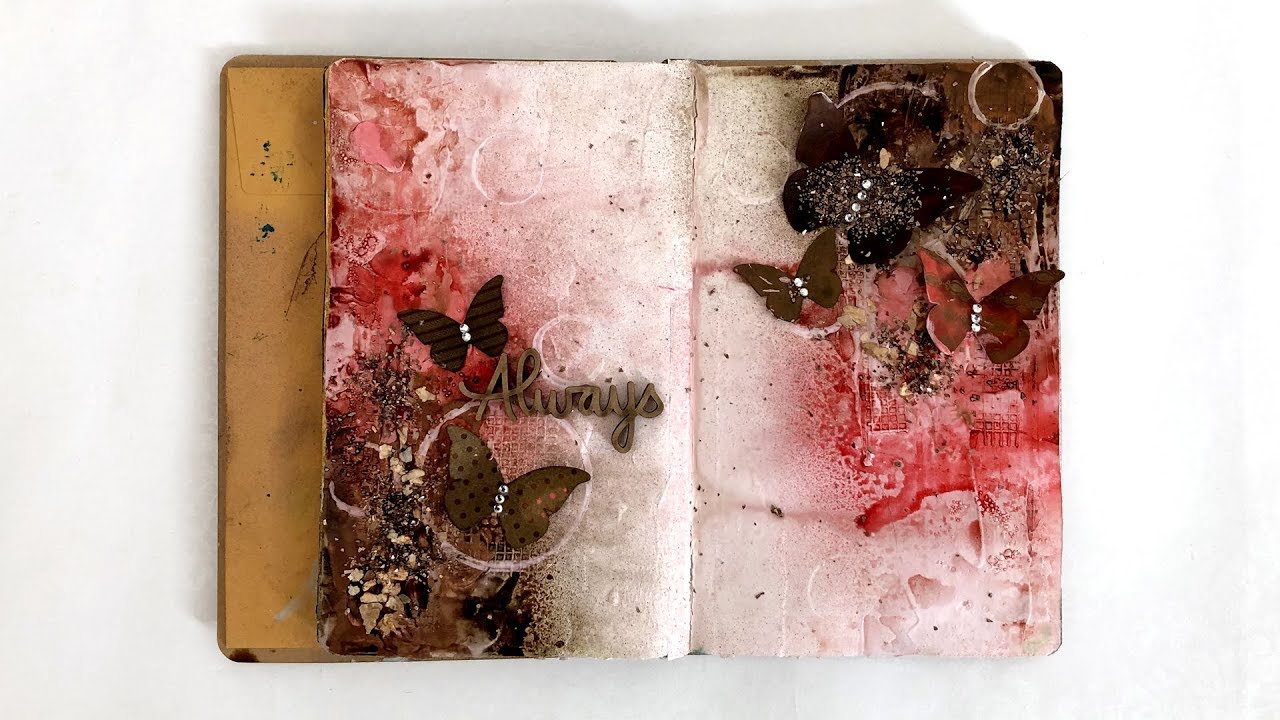 Mixed Media Art Journal Tutorial #17 - Pink Butterflies