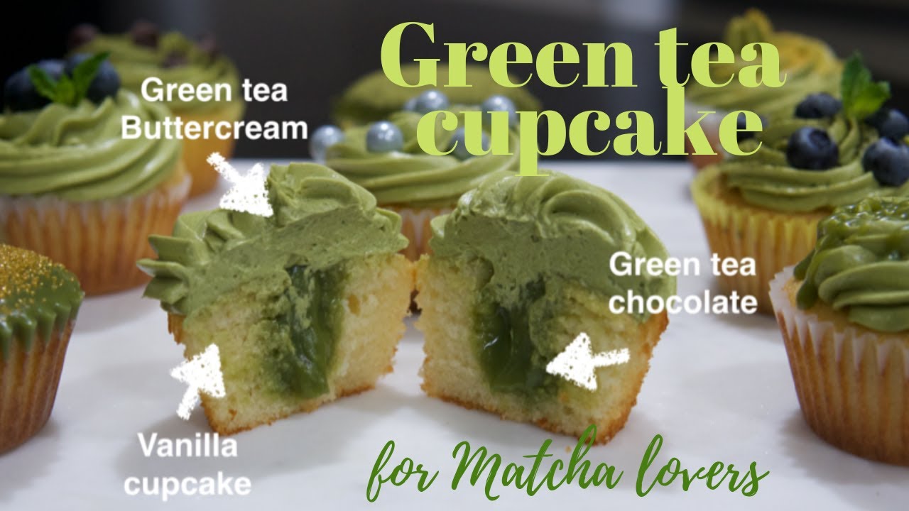 Green Tea Chocolate Filled Matcha Cupcake Recipe (녹차가나슈 컵케이크) - Easy Creative Baking