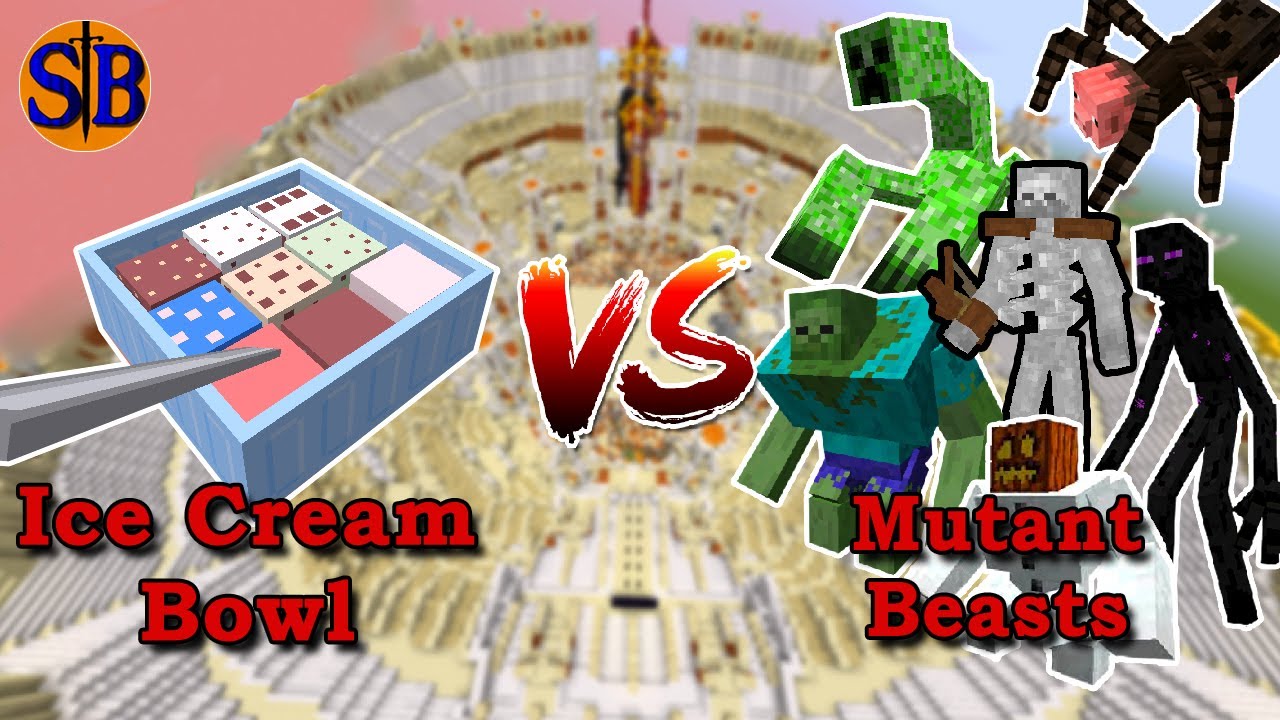 Ice Cream Bowl (food bosses: reheated!) vs Mutant Beasts Monsters | Minecraft Mob Battle